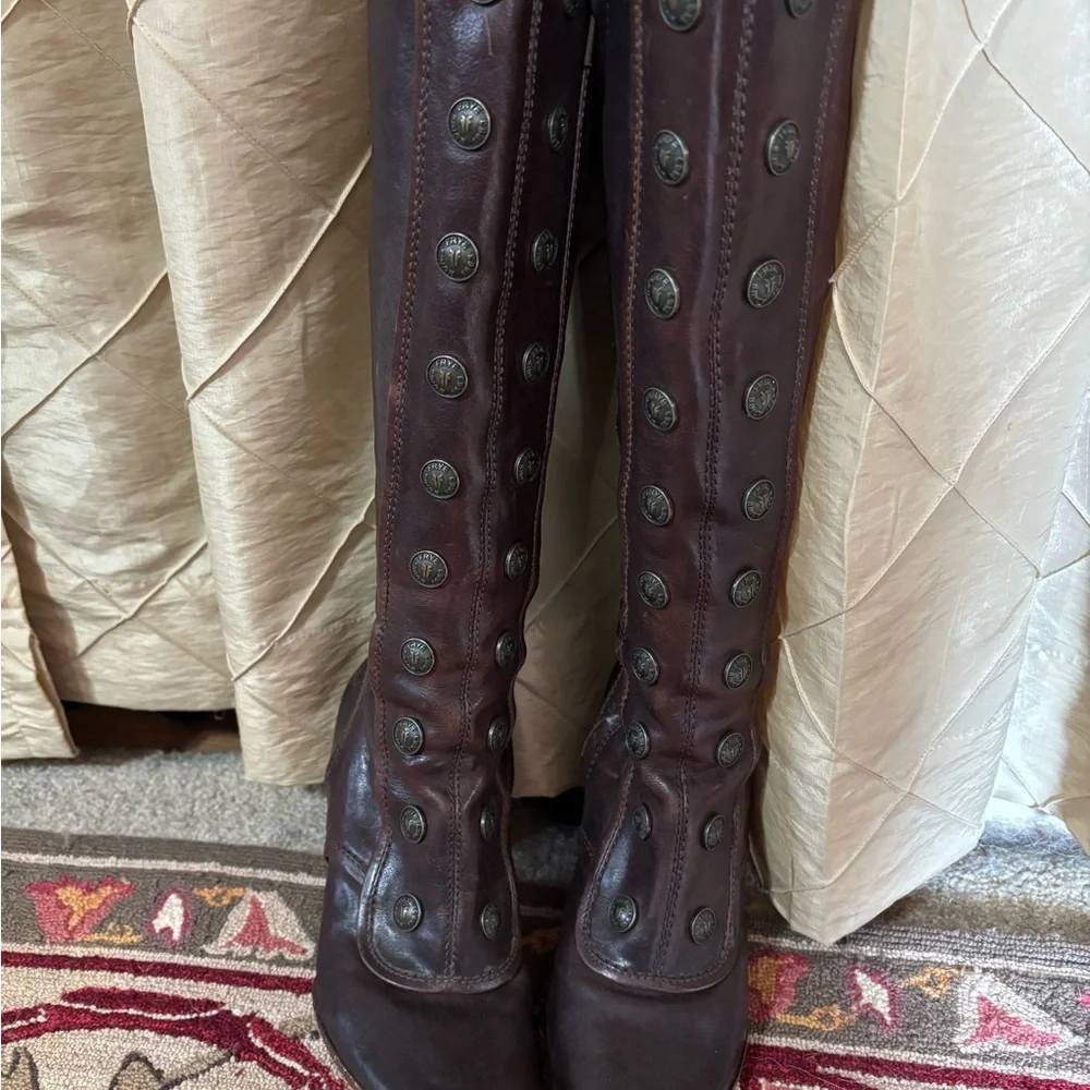 Rare Vintage Frye Dark Brown Knee high Boots - Picture 1 of 8